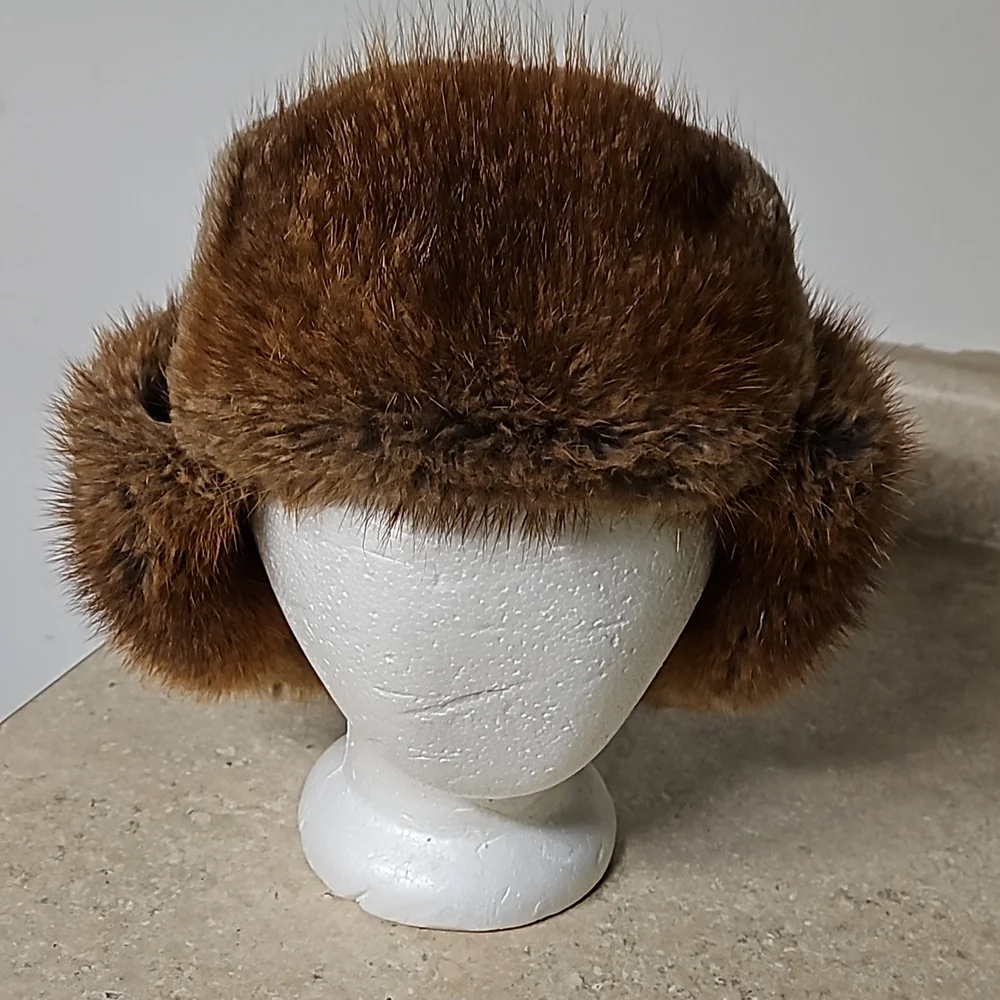 Vintage real fur russian style ushanka trapper hat